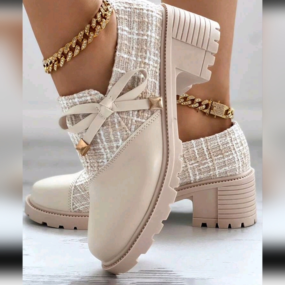 New Arrival Women's High Heel Formal Shoes, Thick Plaid And Patchwork De… - Picture 2 of 6